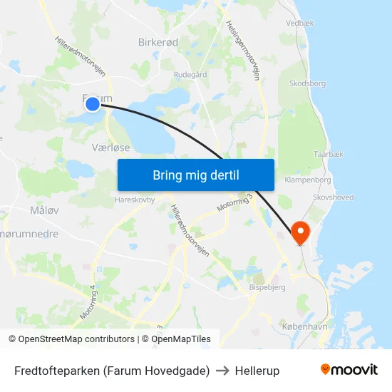 Fredtofteparken (Farum Hovedgade) to Hellerup map