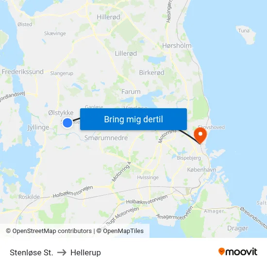 Stenløse St. to Hellerup map