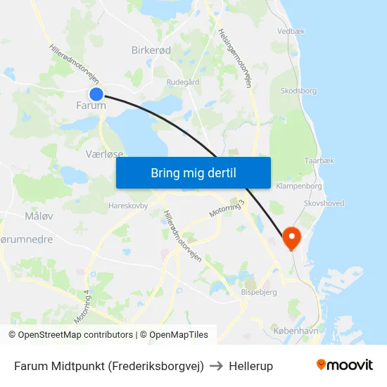 Farum Midtpunkt (Frederiksborgvej) to Hellerup map