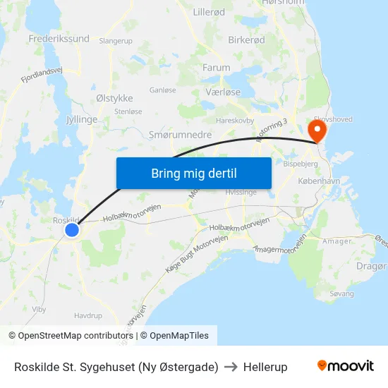 Roskilde St. Sygehuset (Ny Østergade) to Hellerup map