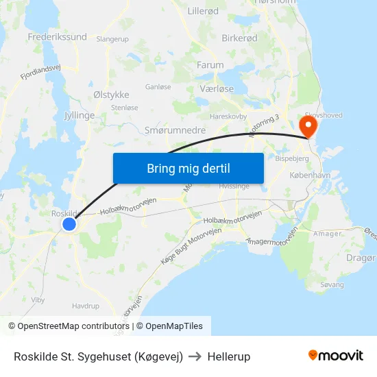 Roskilde St. Sygehuset (Køgevej) to Hellerup map