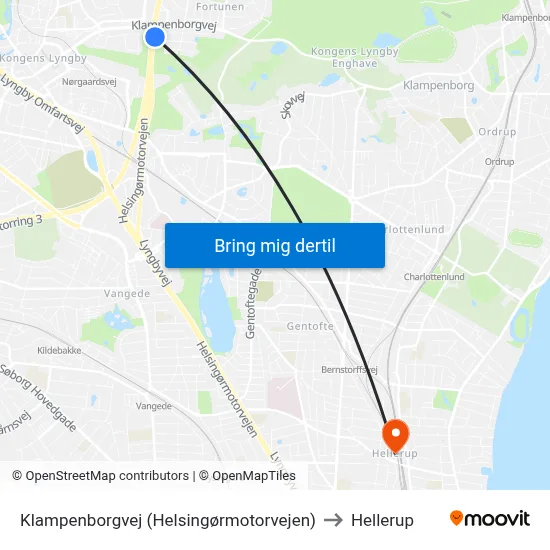 Klampenborgvej (Helsingørmotorvejen) to Hellerup map