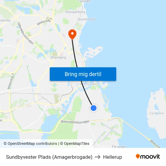 Sundbyvester Plads (Amagerbrogade) to Hellerup map