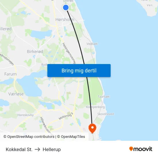 Kokkedal St. to Hellerup map