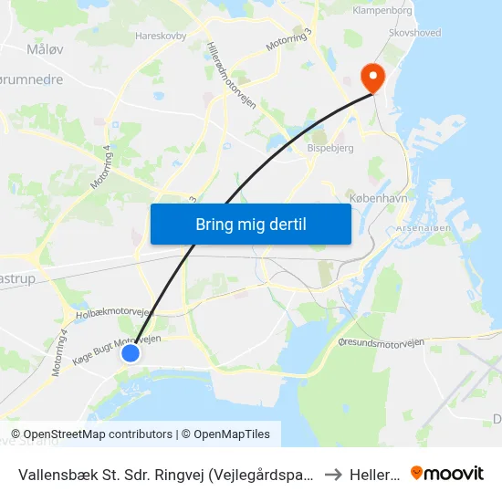 Vallensbæk St. Sdr. Ringvej (Vejlegårdsparken) to Hellerup map
