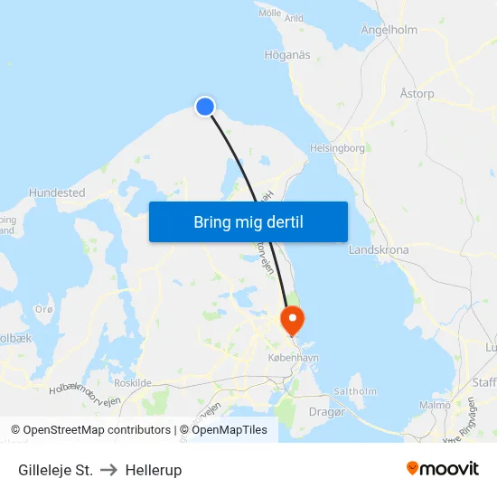 Gilleleje St. to Hellerup map