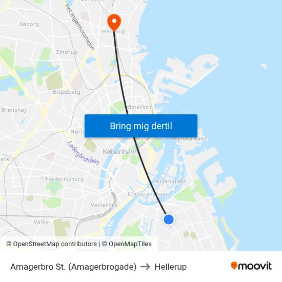 Amagerbro St. (Amagerbrogade) to Hellerup map