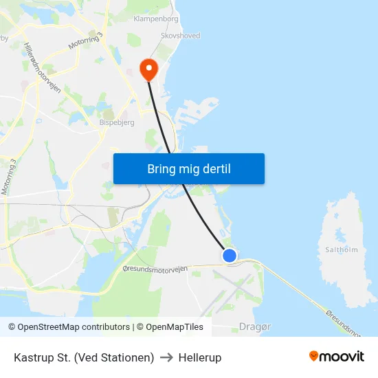 Kastrup St. (Ved Stationen) to Hellerup map