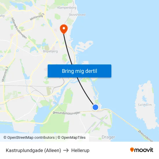 Kastruplundgade (Alleen) to Hellerup map
