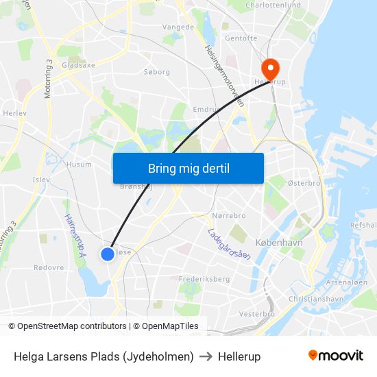 Helga Larsens Plads (Jydeholmen) to Hellerup map