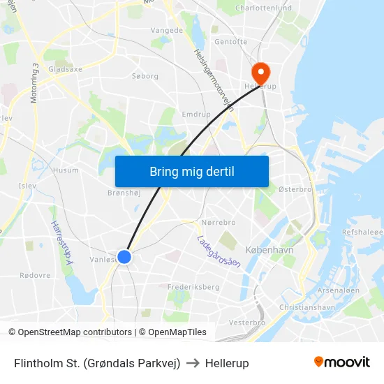 Flintholm St. (Grøndals Parkvej) to Hellerup map