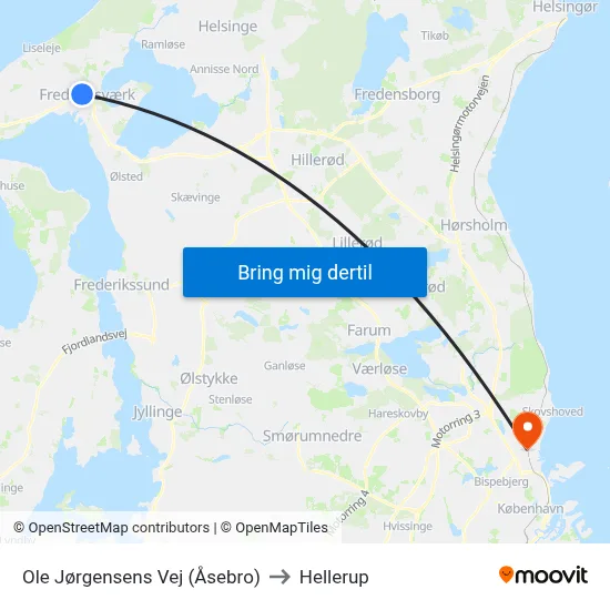 Ole Jørgensens Vej (Åsebro) to Hellerup map