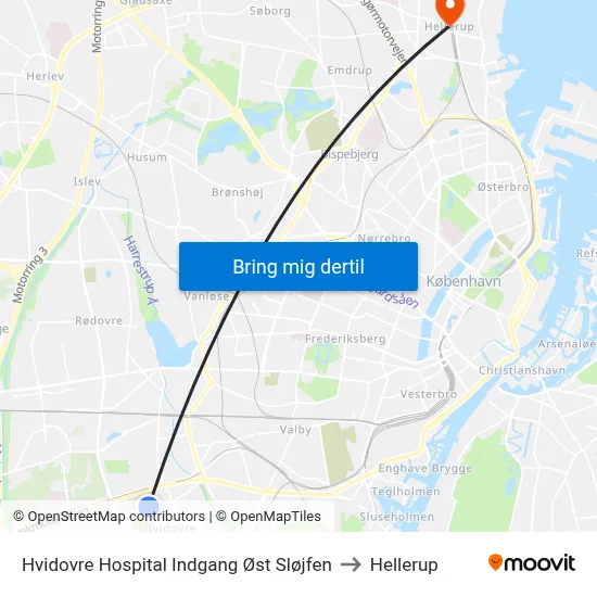 Hvidovre Hospital Indgang Øst Sløjfen to Hellerup map