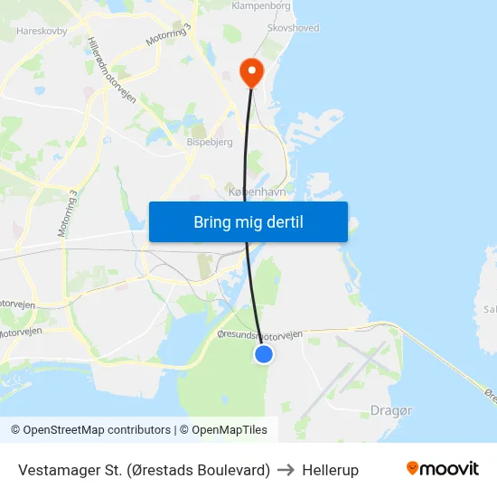Vestamager St. (Ørestads Boulevard) to Hellerup map