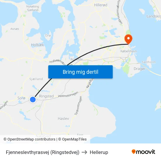 Fjenneslevthyrasvej (Ringstedvej) to Hellerup map