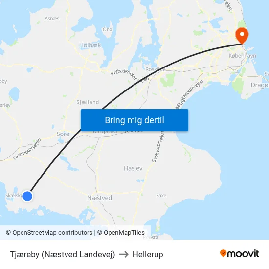 Tjæreby (Næstved Landevej) to Hellerup map