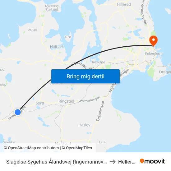 Slagelse Sygehus Ålandsvej (Ingemannsvej) to Hellerup map
