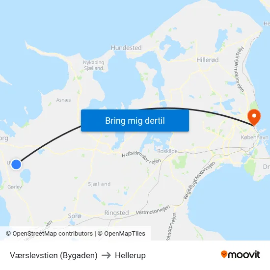 Værslevstien (Bygaden) to Hellerup map