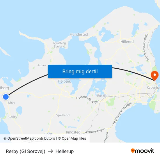 Rørby (Gl Sorøvej) to Hellerup map