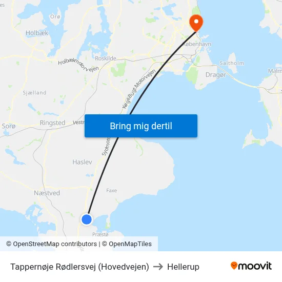 Tappernøje Rødlersvej (Hovedvejen) to Hellerup map