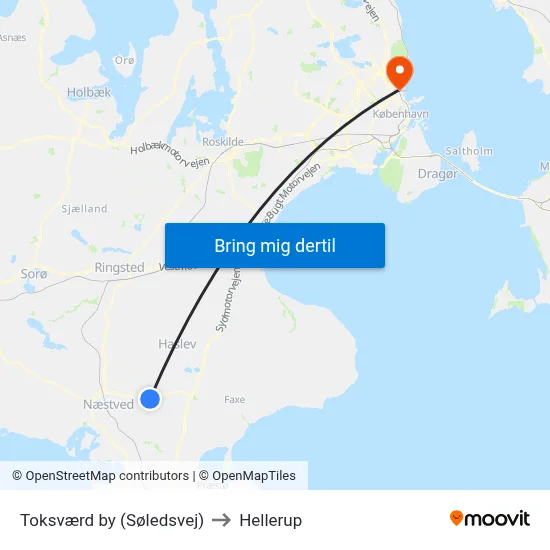 Toksværd by (Søledsvej) to Hellerup map