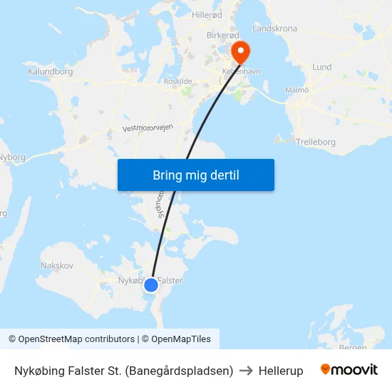 Nykøbing Falster St. (Banegårdspladsen) to Hellerup map