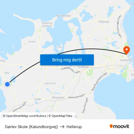 Gørlev Skole (Kalundborgvej) to Hellerup map