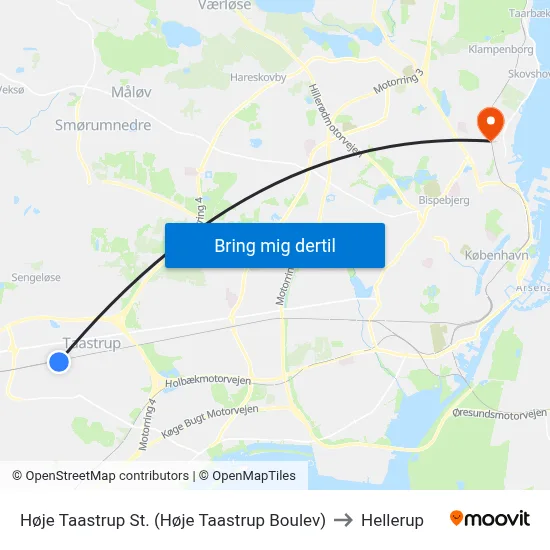 Høje Taastrup St. (Høje Taastrup Boulev) to Hellerup map