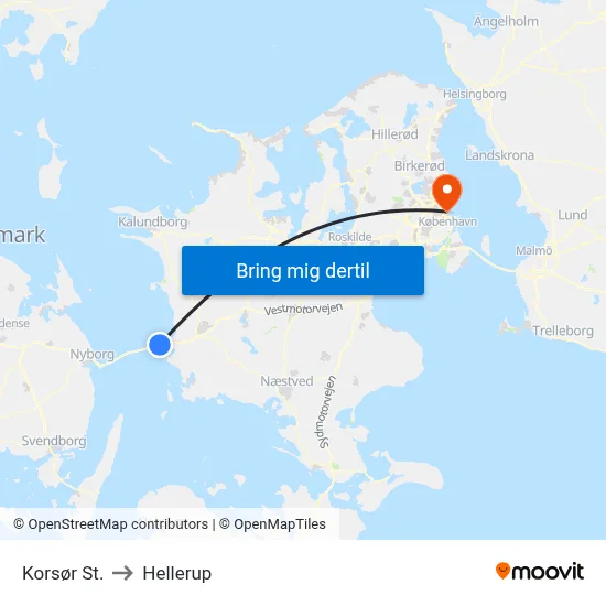 Korsør St. to Hellerup map