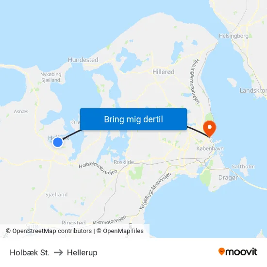 Holbæk St. to Hellerup map