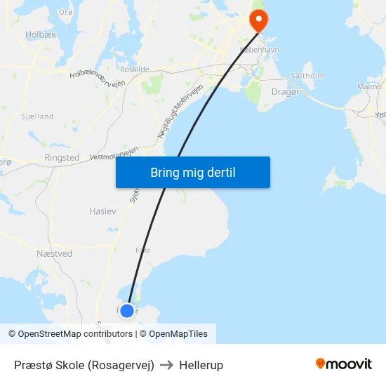 Præstø Skole (Rosagervej) to Hellerup map