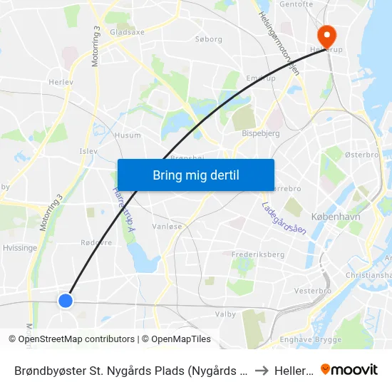 Brøndbyøster St. Nygårds Plads (Nygårds Plads) to Hellerup map