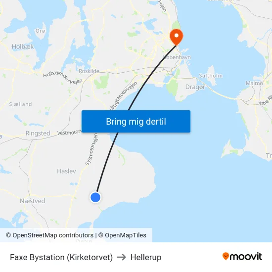Faxe Bystation (Kirketorvet) to Hellerup map