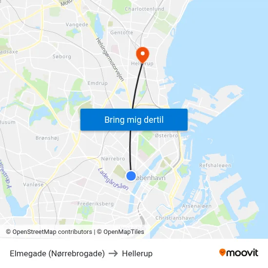 Elmegade (Nørrebrogade) to Hellerup map