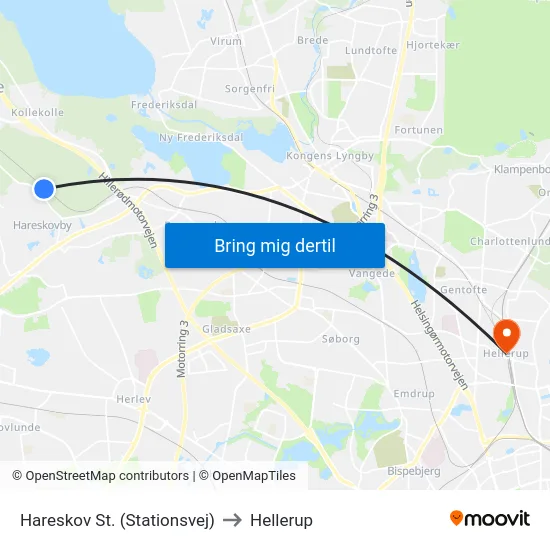Hareskov St. (Stationsvej) to Hellerup map