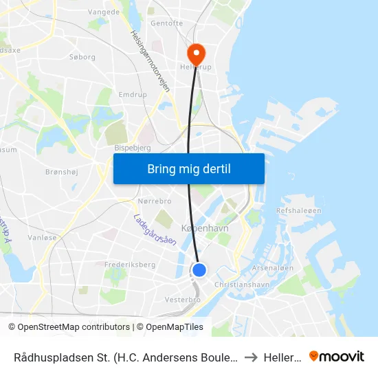 Rådhuspladsen St. (H.C. Andersens Boulevard) to Hellerup map