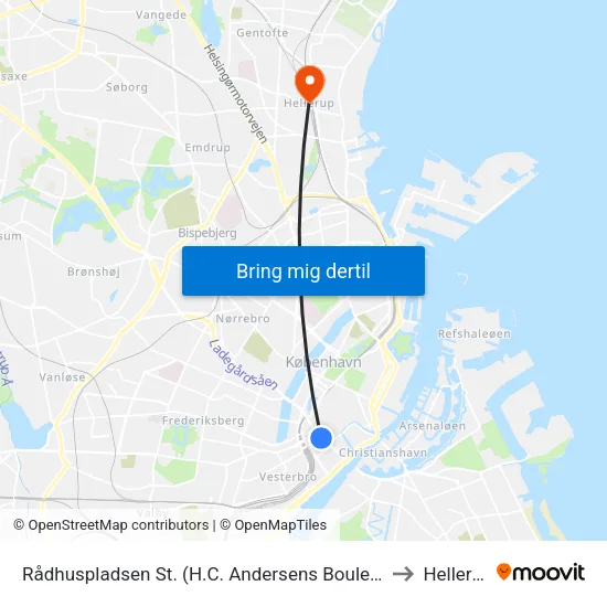 Rådhuspladsen St. (H.C. Andersens Boulevard) to Hellerup map