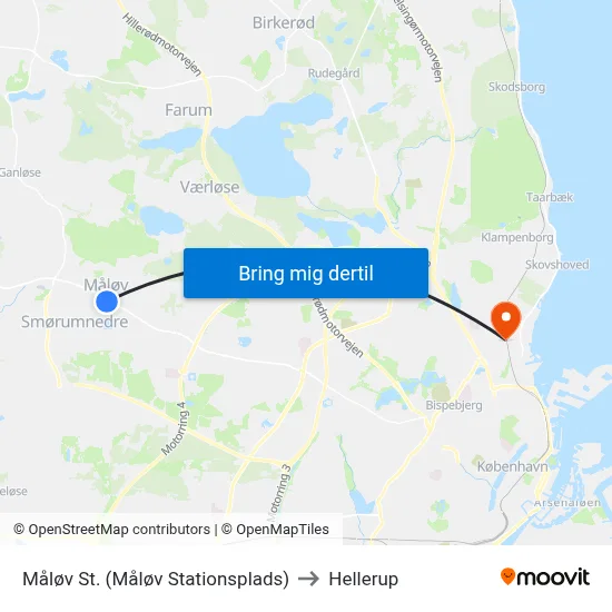 Måløv St. (Måløv Stationsplads) to Hellerup map