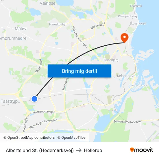 Albertslund St. (Hedemarksvej) to Hellerup map