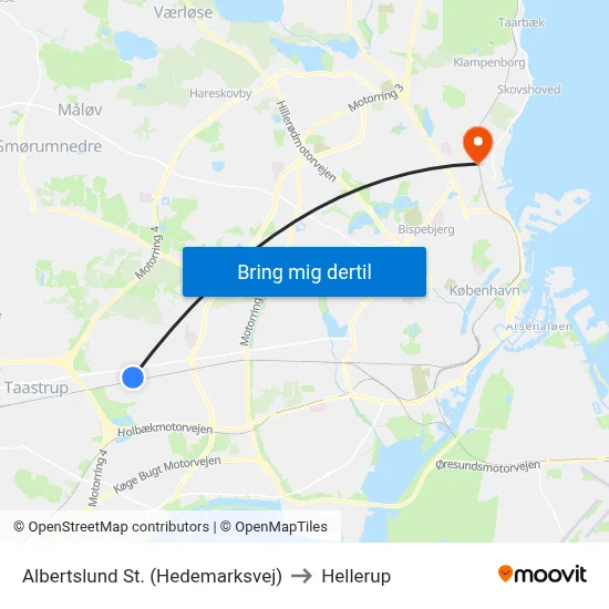 Albertslund St. (Hedemarksvej) to Hellerup map