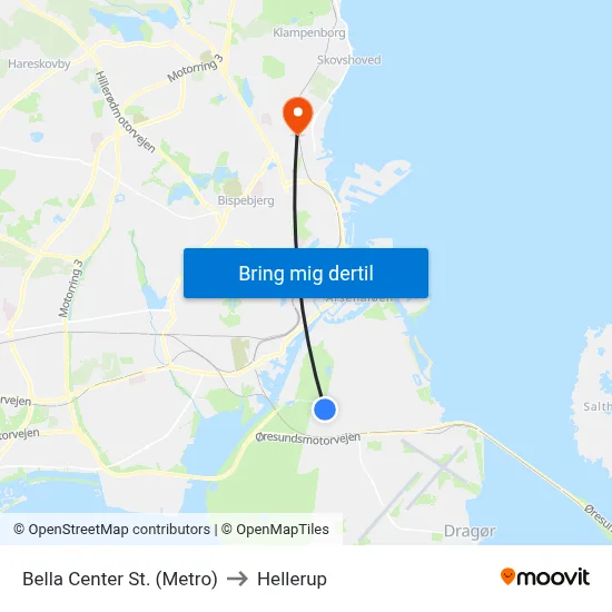 Bella Center St. (Metro) to Hellerup map
