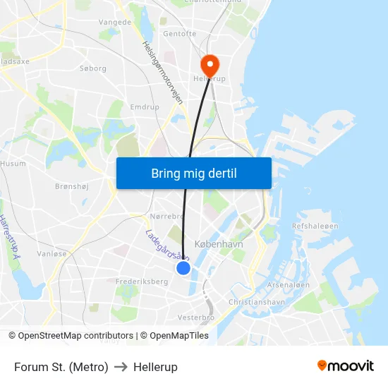 Forum St. (Metro) to Hellerup map
