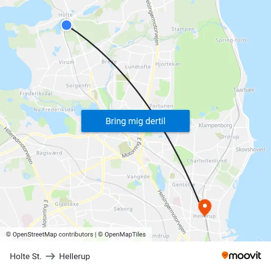 Holte St. to Hellerup map