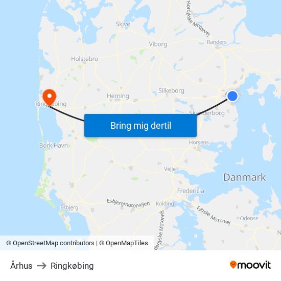 Århus to Ringkøbing map