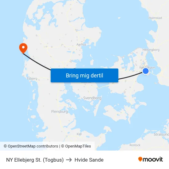 NY Ellebjerg St. (Togbus) to Hvide Sande map