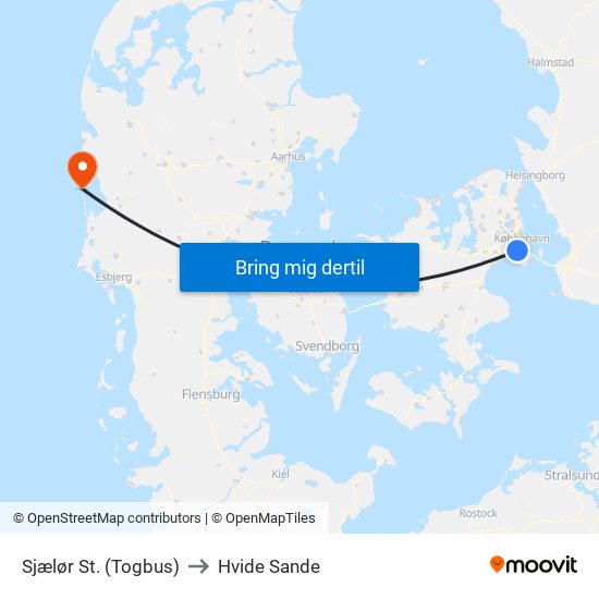 Sjælør St. (Togbus) to Hvide Sande map