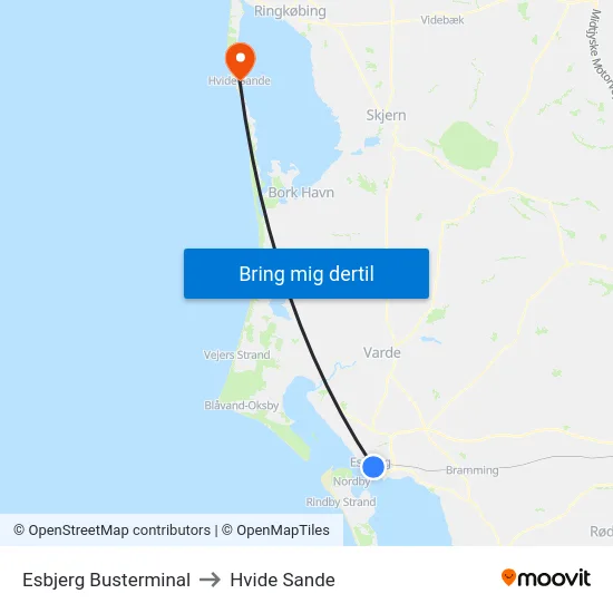 Esbjerg Busterminal to Hvide Sande map