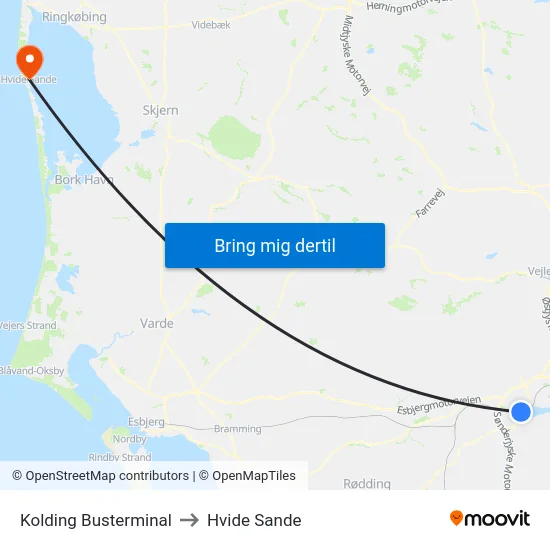Kolding Busterminal to Hvide Sande map