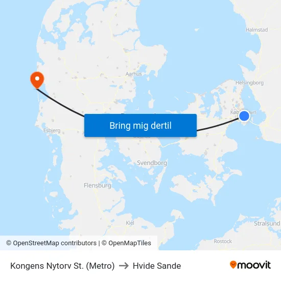 Kongens Nytorv St. (Metro) to Hvide Sande map