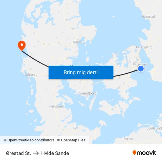 Ørestad St. to Hvide Sande map